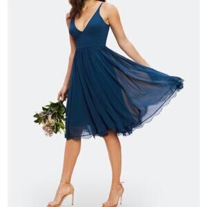 Dress the Population Alicia Chiffon Cocktail Dress in Peacock Blue Large NWT